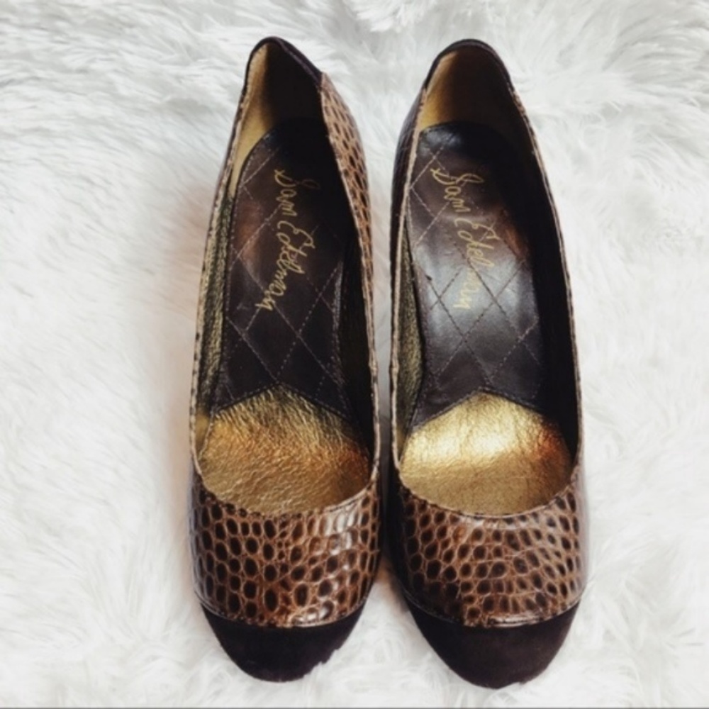 Sam Edelman | Leather Snakeskin Print Heels - Picture 3 of 5